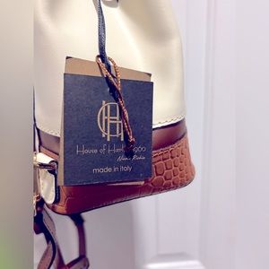 Revolve House of Harlow Italian Leather Crystal Stud Mini Backpack Cream NWT